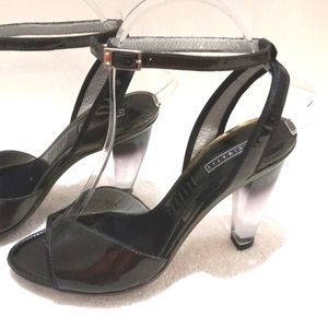 Vic/Matie Dk Grey Patin Leather Ankle Strap, Open Toe 3" heel Sz 6.5 NWOT